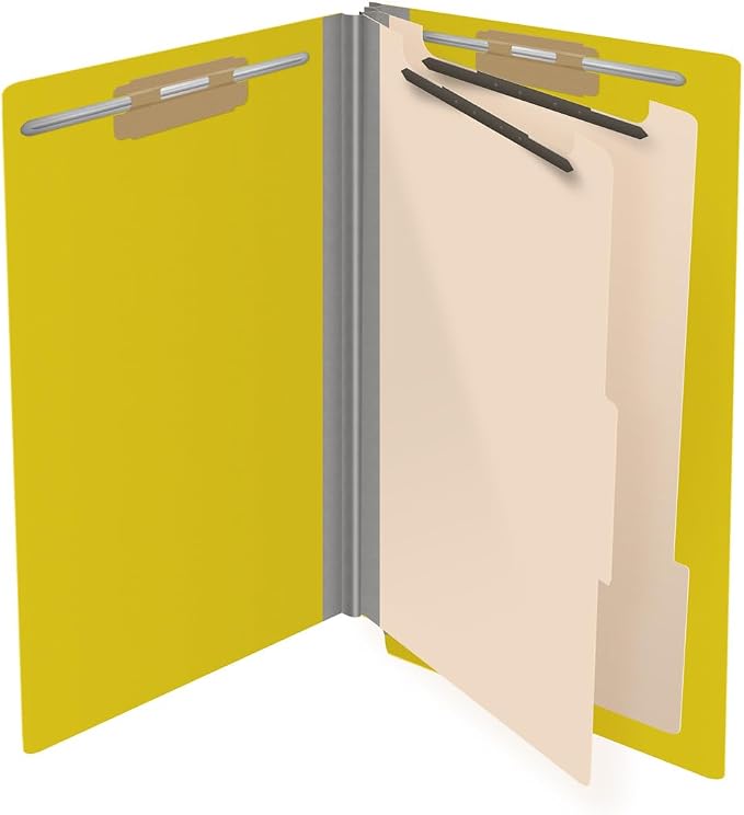 Ecom Folders End Tab Pressboard Classification Folders | Legal Size 25 Pt Stock with 2 Dividers and 2" Tyvek Expansion | Medical, Legal & Office Records Organizer | Yellow, Box of 10 - Image 4