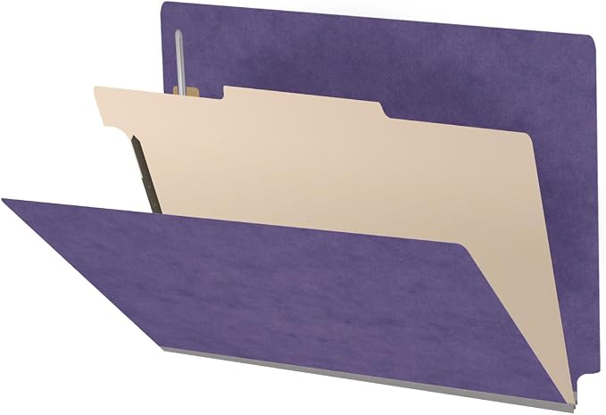25 Pt. Pressboard Classification Folders, Full Cut End Tab, Letter Size, 1 Divider, Purple (Box of 10) by Ecom+Folders