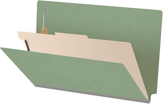 Ecom Folders Top Tab Pressboard Classification Folders | Legal Size 25 Pt Stock with 1 Divider | 2/5 Cut ROC Tab for Medical & Office Filing | 4 Filing Sections | Green, Box of 10 by Ecom+Folders