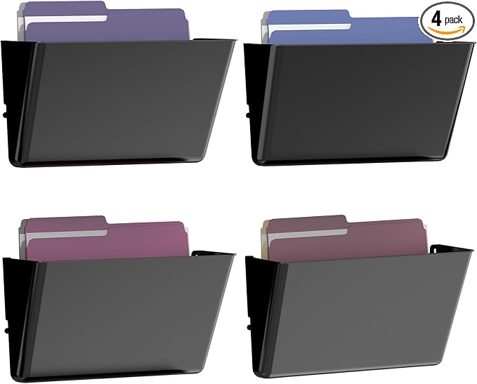 Gawerk Clear Acrylic Single Pocket, Plastic Hanging Wall Mount File Holder for Office Home (Black, 4 Pack) by Gawerk