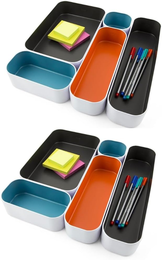 Three by Three Seattle Metal Drawer Organizer Tray Set, 10-Pc (Multicolor) | Deep 2" food-safe metal bins; mix & match to customize any drawer; kitchen, bathroom, office & vanity organization - Image 4