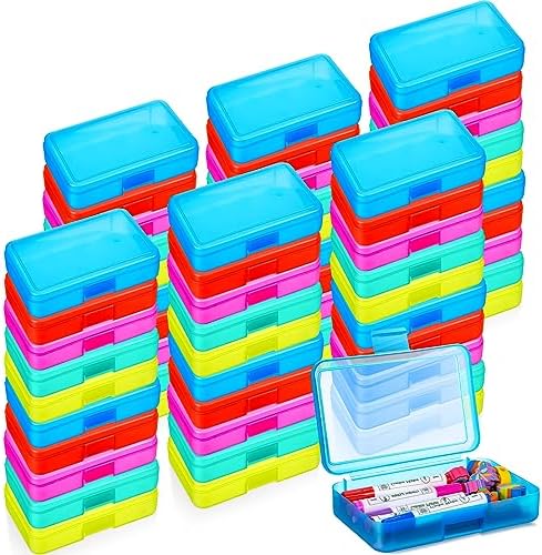 Honoson 60 Pcs Hard Plastic Pencil Case Bulk 8 x 5 x 2 Inch Clear Pencil Box Utility Crayon Storage Box Multi Purpose Organizer for Pens Pencils Office Supplies(Colorful) by Colarr