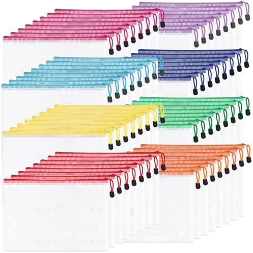 64 Pack A4 Letter Size Mesh Zipper Pouch Bags, 8 Colors by Aubeco