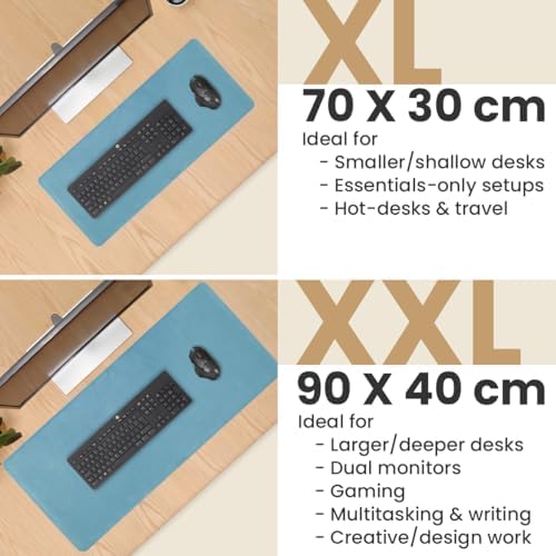Full Grain Leather Desk Pad, Sky Blue, L (27.6 x 11.8 inch) - Image 4