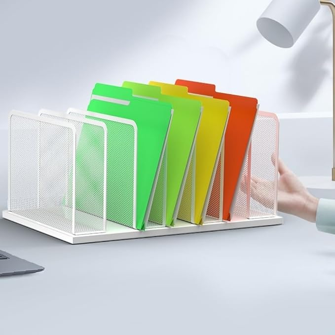 Kuntine.B 7-Section Upright Desk File Organizer White 1 Pack | Vertical, Mesh, Metal, Assembly, Stability, Sturdiness, Organization, Standing - Image 7