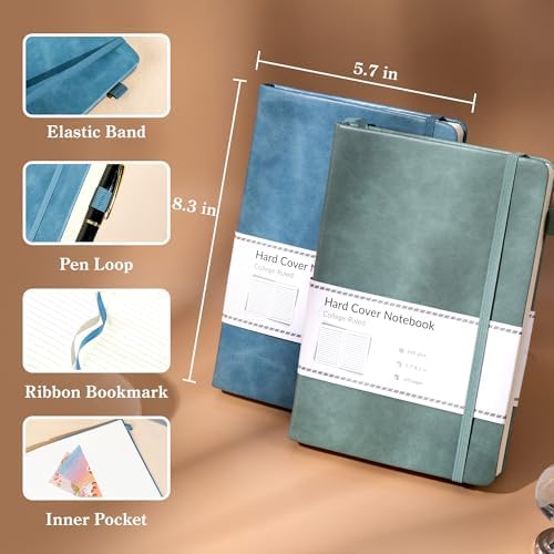 CAGIE Journals Notebooks for Women Men 2 Pack: Journaling Notebooks Journals for Writing Work Leather Diary Hardcover A5 Thick Note Taking Green& Blue - Image 4