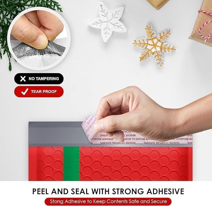 Christmas Bubble Mailers 8.5x12, Poly Padded Envelopes #2, 200 Pack - Image 5
