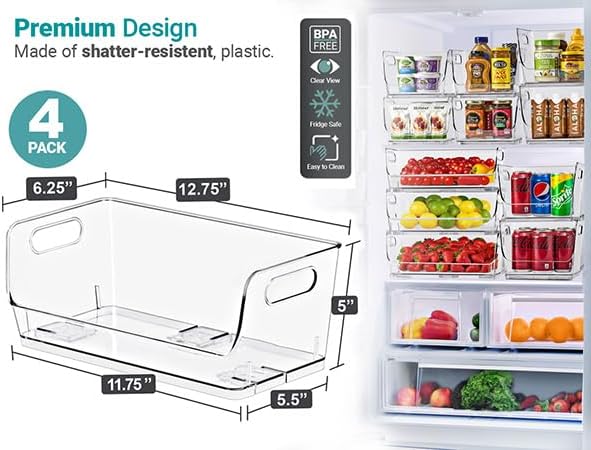 Sorbus Stackable Storage Bins Open Front, Clear Stackable Storage Bins, Pantry Bins for Storage and Organization, Acrylic Stackable Bins for Kitchen, Clear Pantry Organizer Bins (Small Wide 4 Pack) - Image 9