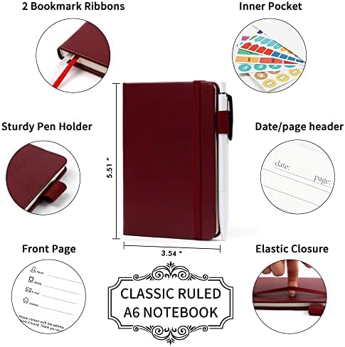 feela 15 Pack Pocket Small Notebooks Bulk, Mini Cute Notepads Hardcover College Ruled Lined Journals with Pen Holder for School Business Memos, with 15 Black Pens, 3.5”x 5.5”, A6, Wine - Image 2