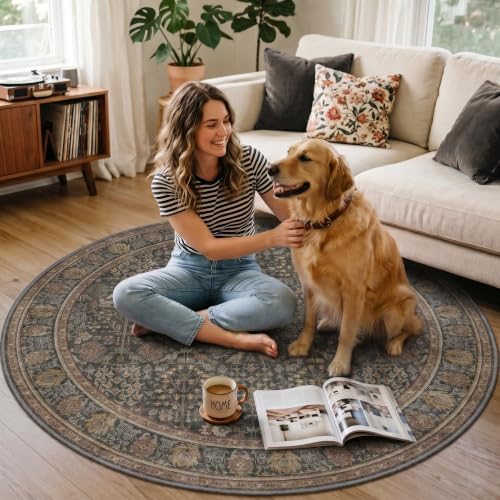 5FT Round Office Chair Mat for Hardwood Floor, Non-Slip Washable Dark Brown - Image 3