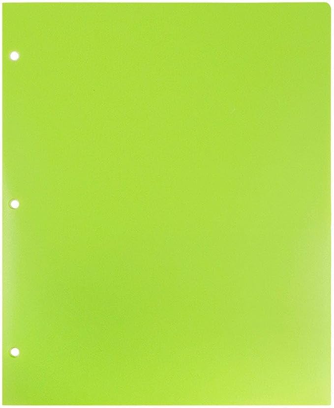 JAM PAPER Heavy Duty Plastic 3 Hole Punch Pocket Folders - Extra Tough School Folders - Lime Green - 3/Pack - Image 4