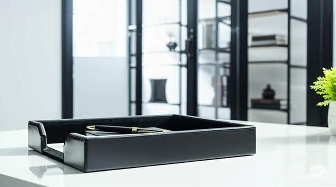Dacasso Bonded Leather Desktop Tray Luxury Letter Holder & Paper Organizer for Desk, 13.5in x 10.5in x 2.13in, Black - Image 2