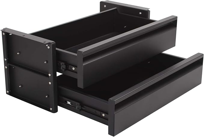 15 inch 2-tier Under Desk Drawer, Adjustable Pull-Out Storage Organizer | Carbon Steel Under Table Drawer with Silent Smooth Slide Rails for Office & Home, Adjustable Height, Each Hold 22 lbs by POPMOON