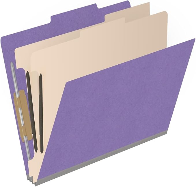 Heavy Duty End Tab Color Folders, 2/5 Cut ROC Top Tab, Letter Size, 2 Divider, Purple (Box of 10) - Image 2