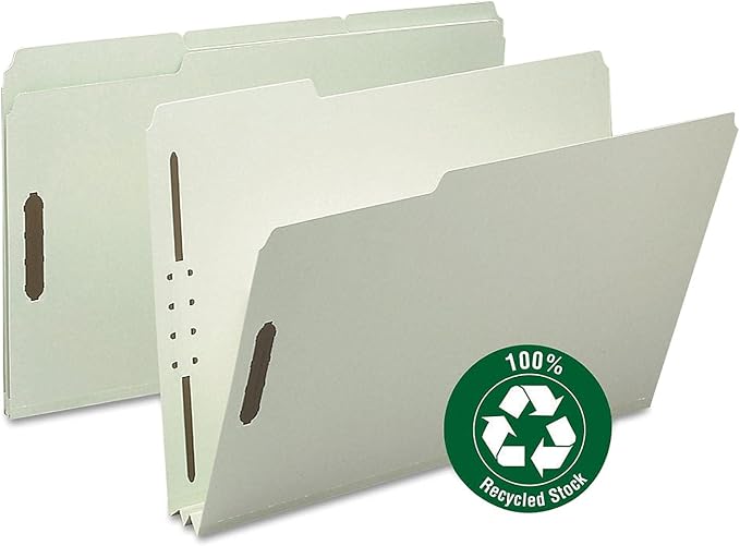 Smead Pressboard Fastener File Folder, 2 Fasteners, 1/3-Cut Tab, 2" Expansion, Legal Size, Gray/Green, 25 per Box (20004) - Image 3