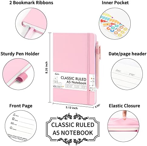 feela 24 Pack Journal Notebook Bulk for Work, Business Notebook Hardcover Lined Writing Journal with Pen Holder for Men Women Note Taking, with 24 Black Pens, 120 GSM, 5.1”x8.3”, A5, Rose Pink - Image 2