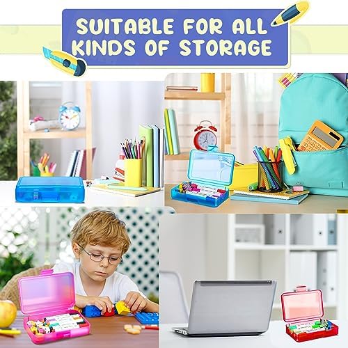 Honoson 60 Pcs Hard Plastic Pencil Case Bulk 8 x 5 x 2 Inch Clear Pencil Box Utility Crayon Storage Box Multi Purpose Organizer for Pens Pencils Office Supplies(Colorful) - Image 5