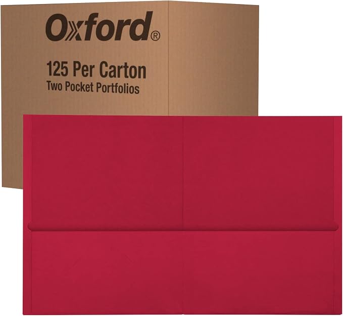 Oxford 2 Pocket Folders, Mega Box of 125, Textured Paper Folders, Red, Letter Size, Essentials for School & Teacher Supplies Lists (57543) - Image 2
