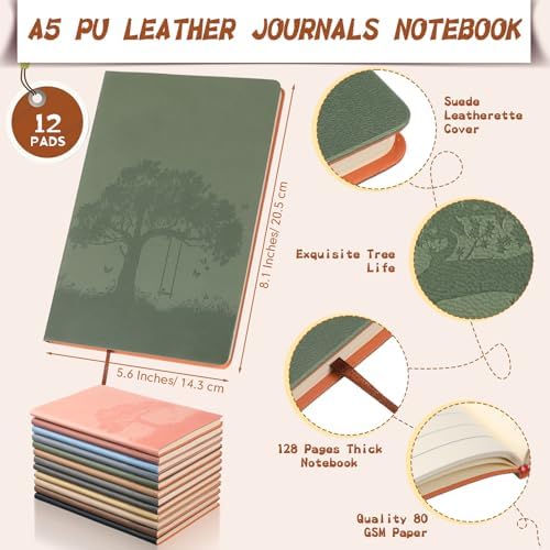 TaoBary A5 PU Leather Journals Bulk Colorful Tree Journal Notebook Soft Leather Cover Lined Ruled Writing Notebook for Back to School Office Group Team Volunteer(Vivid Color,12 Pcs) - Image 2
