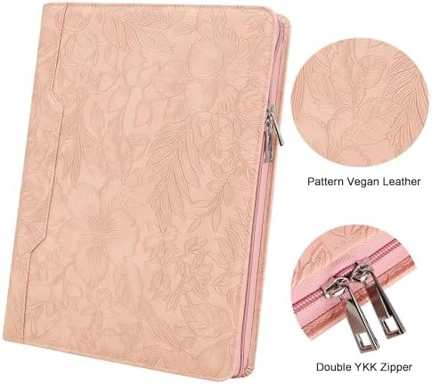 Vegan Leather Padfolio, 3 Ring Binder - Pink Padfolio with Pattern, Handmade Portfolio Organizer - Image 2