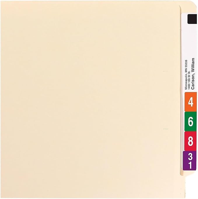 Smead 100% Recycled End Tab Fastener File Folder, Shelf-Master Reinforced Straight-Cut Tab, 2 Fasteners, Letter Size, Manila, 50 per Box (34160) - Image 6
