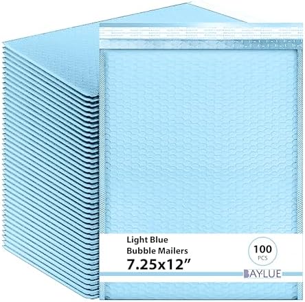 Light Blue Bubble Mailers 7.25x12, Poly Padded Envelopes #1, 100 Pack by BAYLUE