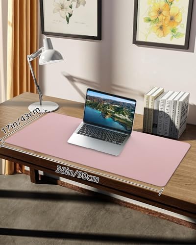 Non-Slip Desk mat,PULeather Desk Pad Protector, Office Desk Mat, Large Mouse Pad,Desk Blotter, Laptop Desk Pad, Waterproof Desk Writing Pad for Office and Home (Rose Pink, 35.4" x 17") - Image 2