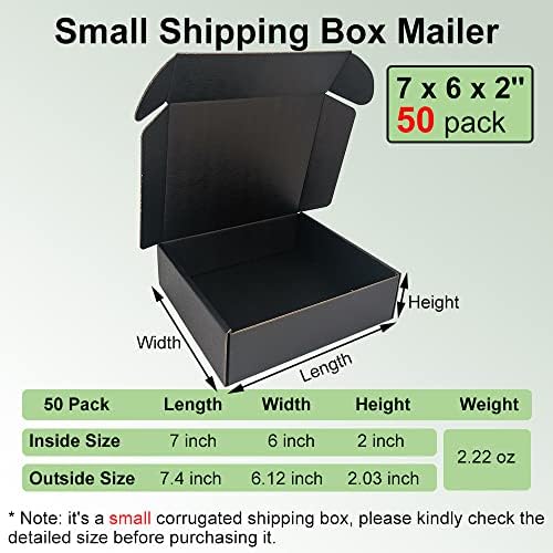 50 Pack 7x6x2'' Small Shipping Boxes, Black Corrugated Cardboard Mailers for Mailing Packaging Business (BK762-50) - Image 2