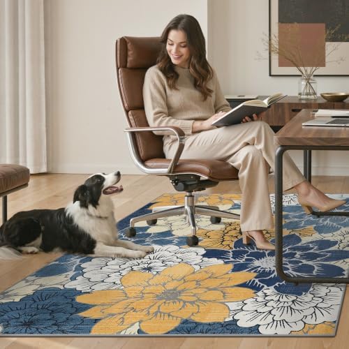 48"x60" Office Chair Mat for Hardwood Floor, Non-Slip Washable Navy Yellow - Image 7