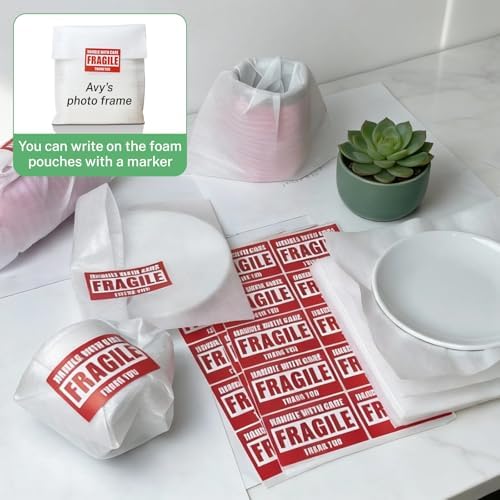 350 Pcs Dish Packing Supplies for Moving, 250 Cushion Foam Pouches(4 Sizes 16x12'',12x12'',12x8'',8x8'') and Foam Sheets(12x12'') with 100 Fragile Stickers for Packing,Storage,Shipping - Image 7