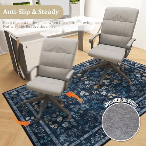 chakme Office Chair Mat for Hardwood Floor, 72"x48" Easy Glide Computer Desk Mat Protector for Rolling Chair Under Desk Rug Nonslip Backing, Machine Wash, (Floral) - Image 5