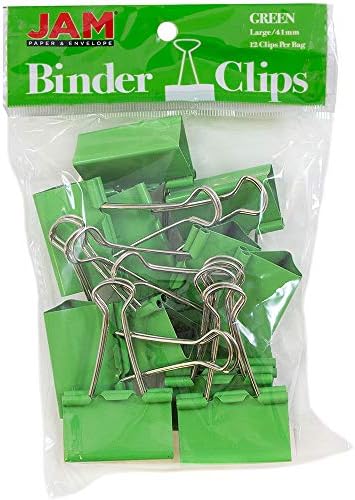 JAM PAPER Colorful Binder Clips - Large - 1 1/2 Inch (41 mm) - Green Binderclips - 12/Pack by JAMPaper