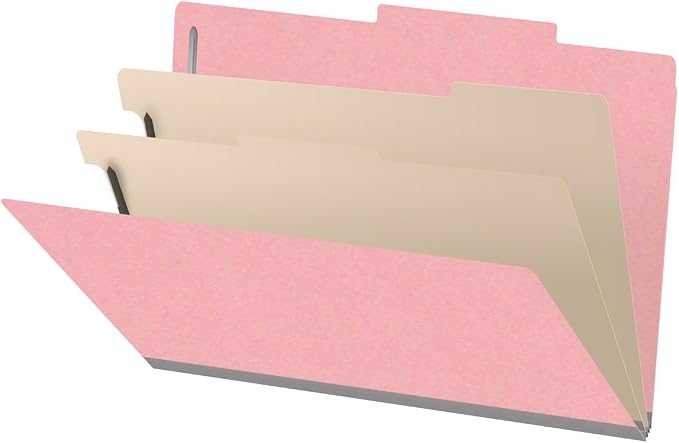 18 pt Heavy Duty Top Tab Color Folders, 2/5 Cut ROC Top Tab, Legal Size, 2 Dividers, Pink (Box of 10) by Ecom+Folders