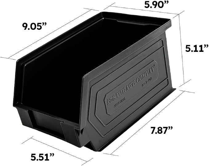 Plastic Storage Bins, Hanging, Stackable, Storage Organizer Bin for Warehouses, Workshops 9-Inch x 5-Inch x 5-Inch, Black, 12-Pack - Image 2