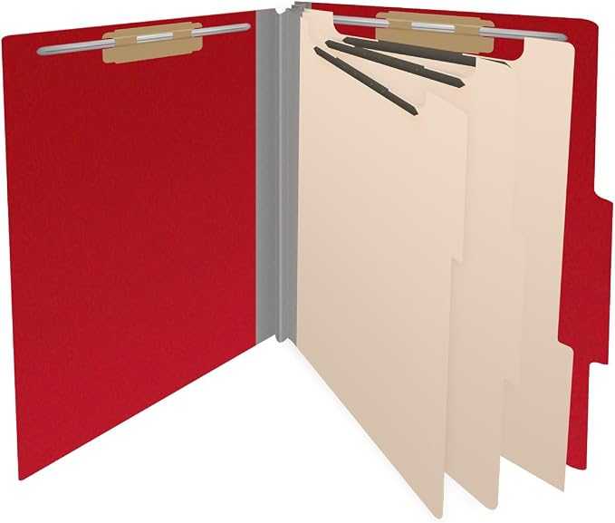 25 Pt. Pressboard Classification Folders, 2/5 Cut ROC Top Tab, Letter Size, 3 Dividers, Deep Red (Box of 10) - Image 4