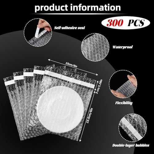Frienda 300 Pcs Self Adhesive Bubble Bags Packing Pouches, 6" X 6" - Image 2