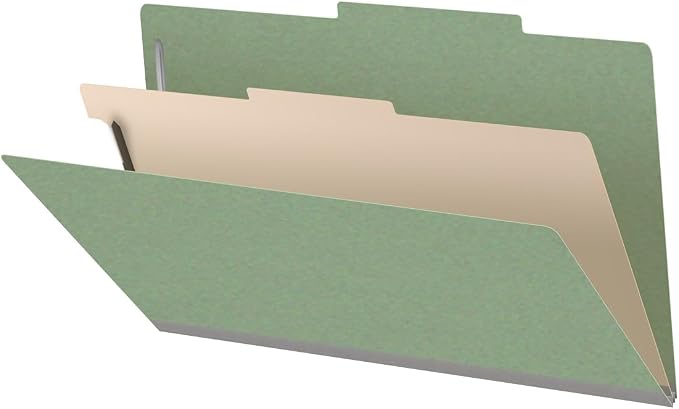 25 Pt. Pressboard Classification Folders, 2/5 Cut ROC Top Tab, Legal Size, 1 Divider, Green (Box of 10) by Ecom+Folders