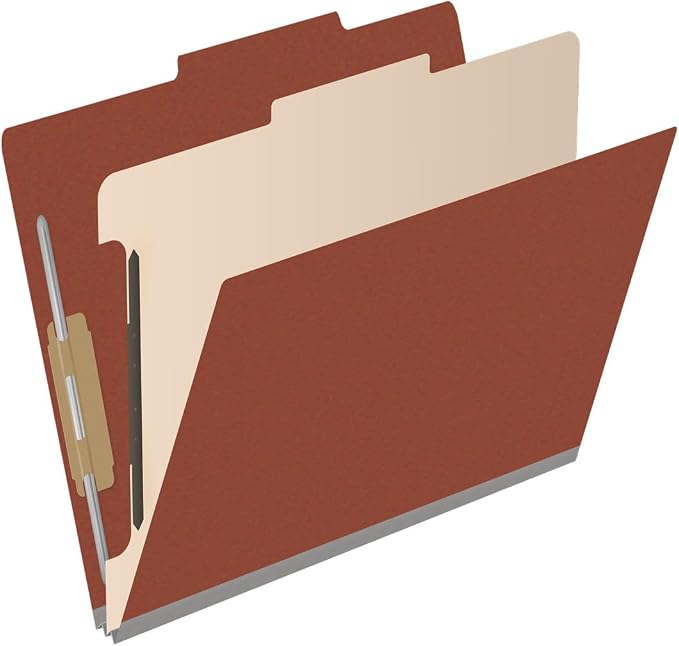 25 Pt. Pressboard Classification Folders, 2/5 Cut ROC Top Tab, Letter Size, 1 Divider, Brick Red (Box of 10) - Image 2