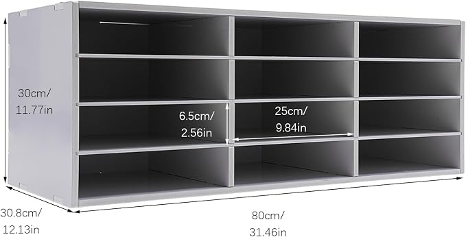 Literature Organizer 12 Slots Desk File Literature Sorter Mailbox Sorter Paper and Mail Organizer Desktop Paper Storage Holder for Home, Office and Classroom (31.46*12.13*11.81in, White) - Image 2