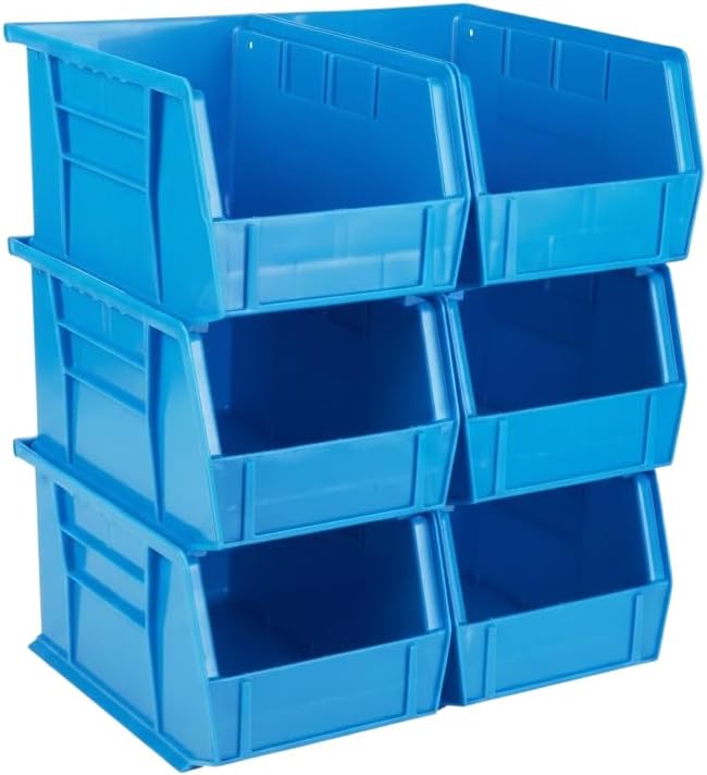 9.5" x 6" x 5" (6 Pack) Plastic Stackable Storage Bin, Hudson Blue by HudsonExchange