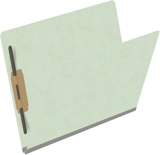 End Tab Pressboard Folders, Letter Size, 2" exp, Fasteners Pos #1 & #3, Pale Green (Box of 25) - Image 2