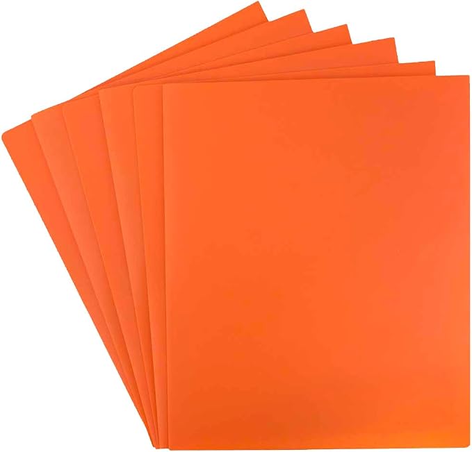 JAM PAPER Heavy Duty Plastic 2 Pocket Extra Tough School Folders - Orange - 6/Pack - Image 3