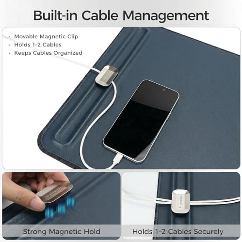 Desk Mat – Double-Sided Vegan Leather & Felt | Built-In Magnetic Cable Organizer & File Storage | Premium Workspace Pad for Office, Gaming & Creative Professionals-（Green） - Image 4