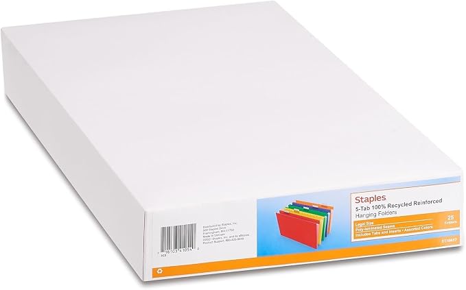 Staples Reinforced Hanging File Folders, Legal Size, 5‑Tab, Assorted Colors, Durable Construction – 25/Box - Image 6