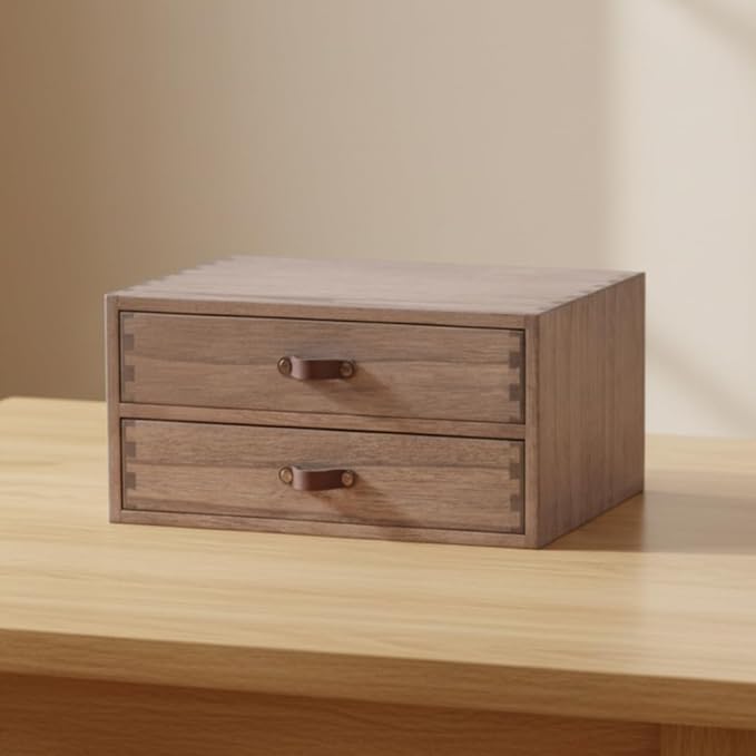 DDYURI Wood 2 Drawer Desktop Organizer Cabinet - Desk Storage Box for Kitchen Counter, Dresser Tabletop - Wooden File Organizer Printer Machine Stand for Office Accessories Chest Dark (FAX2C-DK) - Image 8