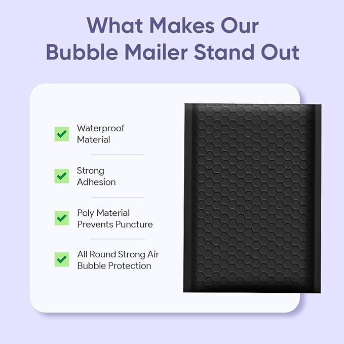 Black Bubble Mailers 8.5x14.5, Self Seal Poly Padded Envelopes #3, 100 Pack - Image 6