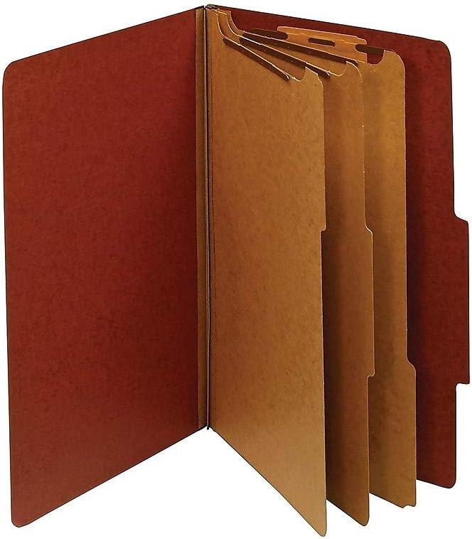 Staples 100% Recycled Pressboard Classification Folder, 3-Dividers, 3.5" Expansion, Legal Size, Brick Red, 20/Box - Image 2