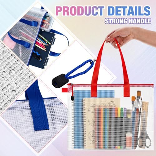 Reginary 24 Pcs Mesh Zipper Pouch File Bags with Handle Bulk A4 11 x 13.8 Inch Zipper Mesh Document Pouch Artwork Storage Organize for Office School Supplies Paintings Puzzle Travel Storage(Colorful) - Image 3