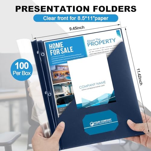 Teling 100 Pcs Report Cover with 3 Prongs for 8.5'' x 11'' Paper(Dark Blue) - Image 2