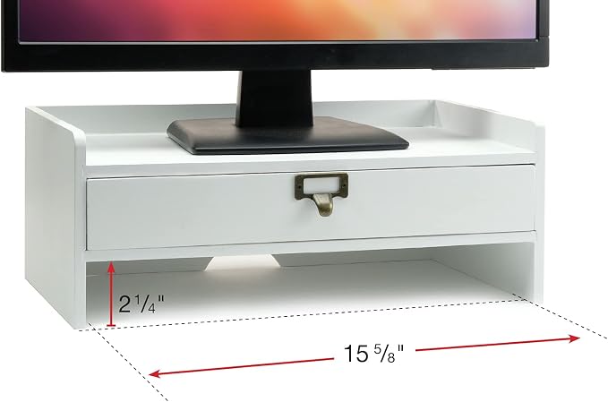 EXCELLO GLOBAL PRODUCTS Wooden Monitor Stand: Includes Drawer for Desktop Organization of Notebooks, Pens, Pencils & Office Supplies (White) - Image 5